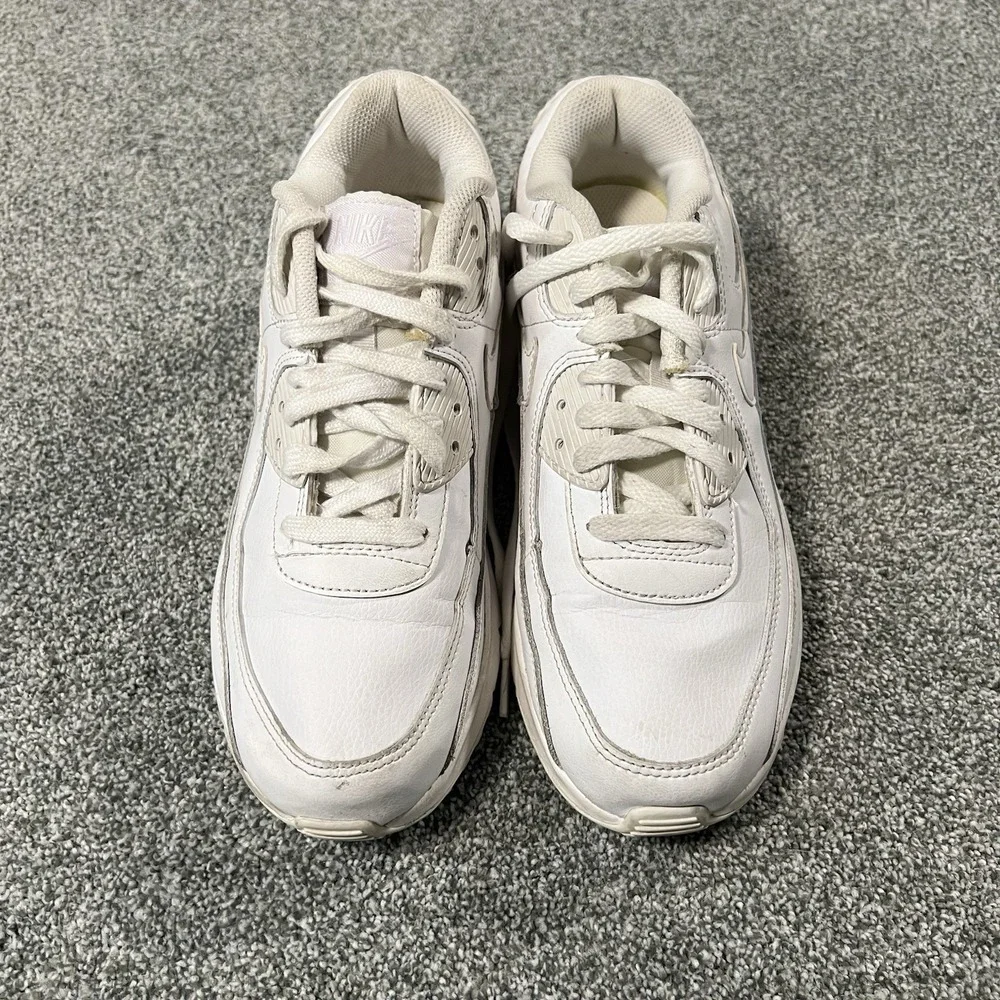 Nike Air Max 90 Leather GS 6.5Y CD6864-100 Triple White Sneakers Shoes
